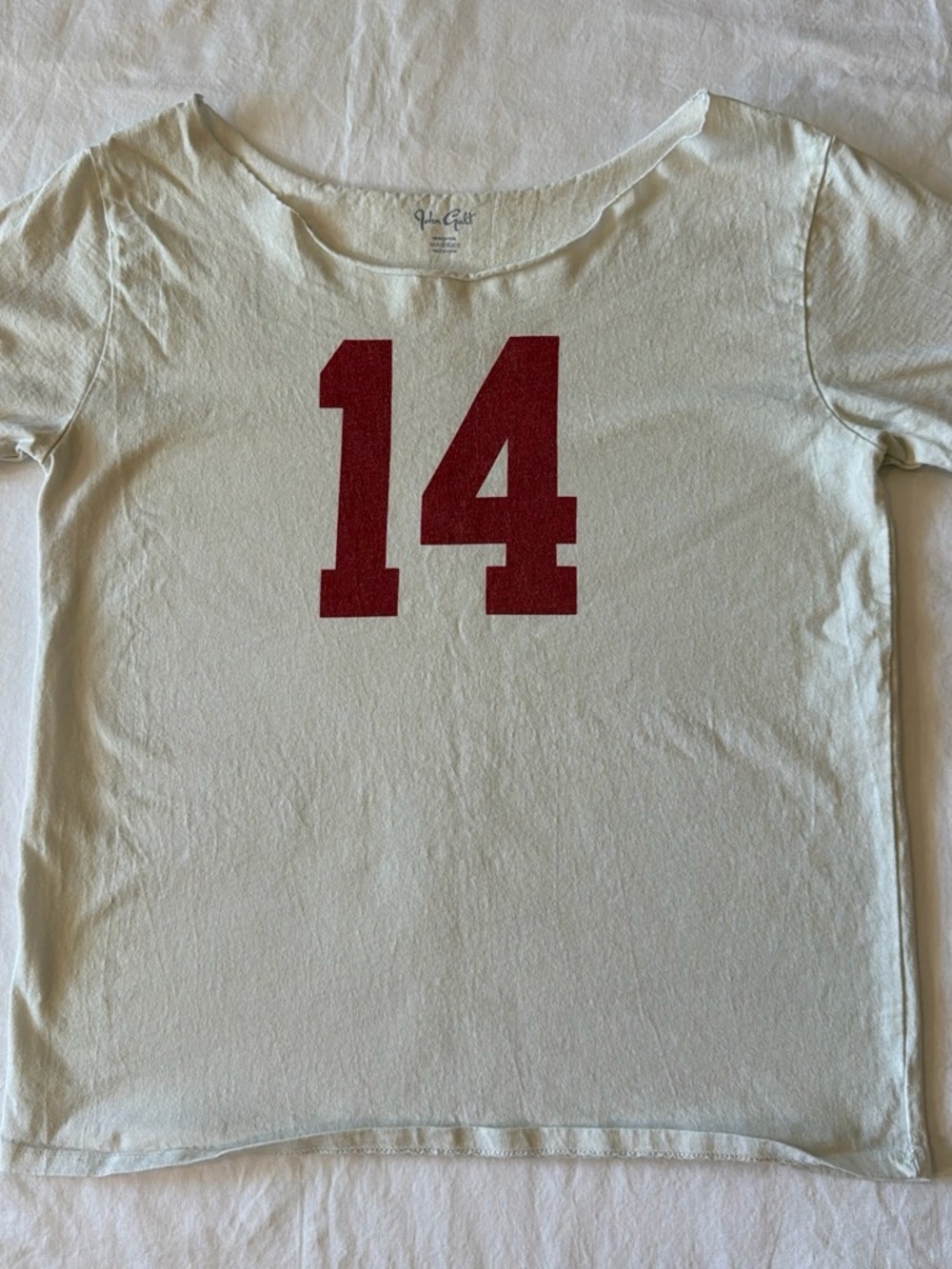 Brandy Melville White Tee with Maroon '14' Graphic